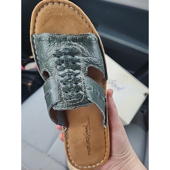 Natural Soul By Naturalizer Women's 7.5 MED Green Leather Sandals Style Dalton - Picture 9 of 10